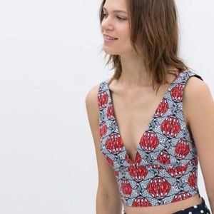 Zara African Print V-neck Festival Crop Top